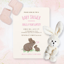 Cute Woodland Bunnies met Hearts Girl Baby shower Kaart