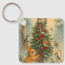 Cute woodland bunny christmas cozy festive winter  sleutelhanger