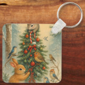 Cute woodland bunny christmas cozy festive winter  sleutelhanger (Achterkant)
