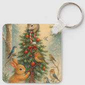 Cute woodland bunny christmas cozy festive winter  sleutelhanger (Achterkant)