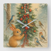 Cute woodland bunny Christmas cozy festive winter  Vierkante Klok (Voorkant)