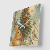 Cute woodland bunny Christmas cozy festive winter  Vierkante Klok (Hoek)