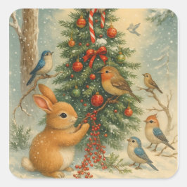 Cute woodland bunny christmas cozy festive winter  vierkante sticker