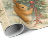 Cute woodland bunny christmas festive winter cadeaupapier (Rol Hoek)