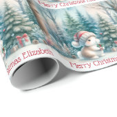 Cute Woodland Bunny Christmas Personalize Name Cadeaupapier (Rol Hoek)