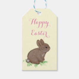 Cute Woodland Bunny in Clover Happy Pasen Cadeaulabel