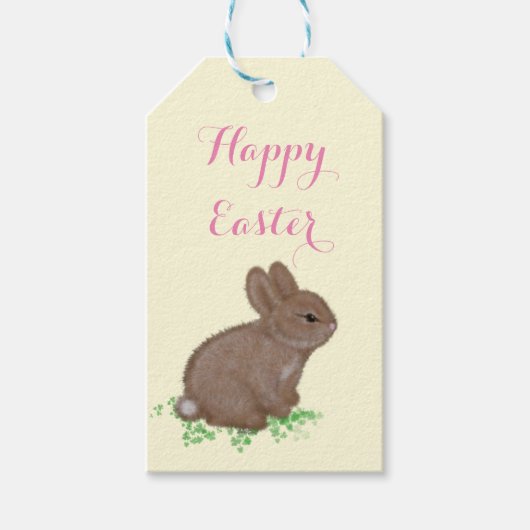 Cute Woodland Bunny in Clover Happy Pasen Cadeaulabel (Voorkant)