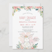 Cute Woodland Bunny Pink Floral Baby shower (Voorkant)