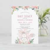 Cute Woodland Bunny Pink Floral Baby shower (Staand voorkant)