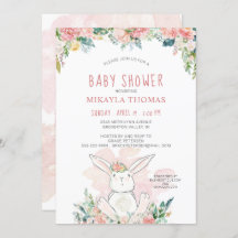 Cute Woodland Bunny Pink Floral Baby shower
