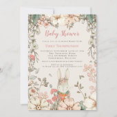 Cute Woodland Bunny Script Girl Baby shower Kaart (Voorkant)
