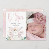 Cute Woodland Bunny Script HI Daar is Roze Baby Gi Aankondiging (Voorkant / Achterkant)