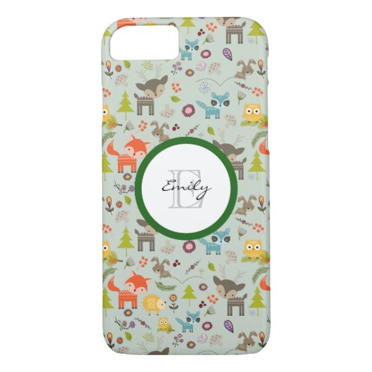 Cute Woodland Creaters Animal Pattern & Monogram Case-Mate iPhone Case (Achterkant)