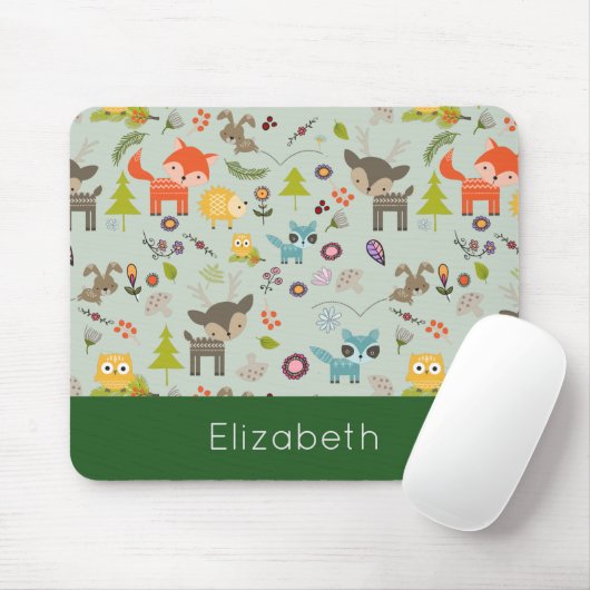 Cute Woodland Creaters Animal Pattern Muismat (Met muis)