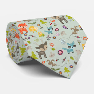 Cute Woodland Creaters Animal Pattern Stropdas