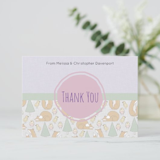 Cute Woodland Creatures baby shower Dank u Kaart (Staand voorkant)