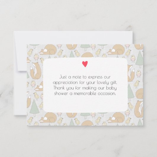 Cute Woodland Creatures baby shower Dank u Kaart (Achterkant)
