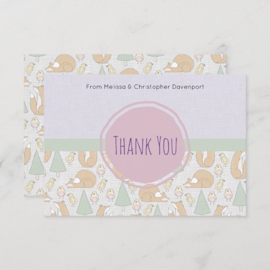 Cute Woodland Creatures baby shower Dank u Kaart (Voorkant / Achterkant)