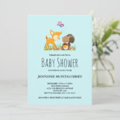 Cute Woodland Creatures Cartoon Baby shower Invite Kaart (Staand voorkant)