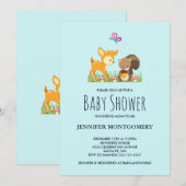Cute Woodland Creatures Cartoon Baby shower Invite Kaart (Voorkant / Achterkant)