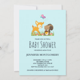 Cute Woodland Creatures Cartoon Baby shower Invite Kaart