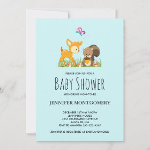 Cute Woodland Creatures Cartoon Baby shower Invite Kaart