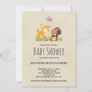 Cute Woodland Creatures Cartoon Baby shower Kaart