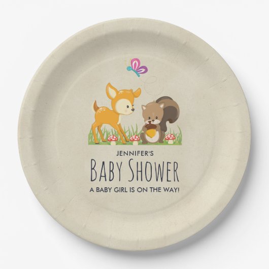 Cute Woodland Creatures Cartoon Baby shower Papieren Bordje (Voorkant)