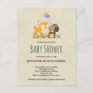 Cute Woodland Creatures Cartoon Baby shower Uitnodiging Briefkaart