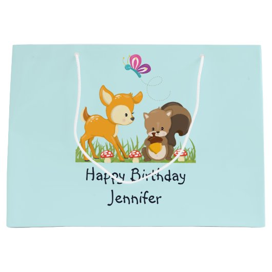 Cute Woodland Creatures Cartoon Birthday Groot Cadeauzakje (Voorkant)