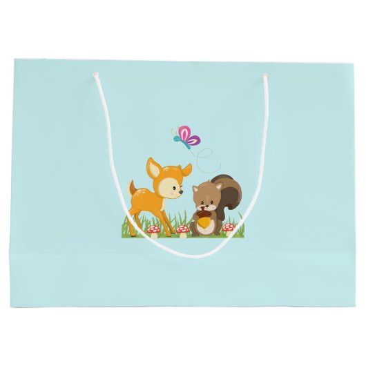 Cute Woodland Creatures Cartoon Birthday Groot Cadeauzakje (Achterkant)