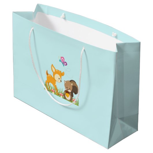 Cute Woodland Creatures Cartoon Birthday Groot Cadeauzakje (Achterkant Gekanteld)