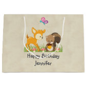 Cute Woodland Creatures Cartoon Birthday Groot Cadeauzakje (Voorkant)