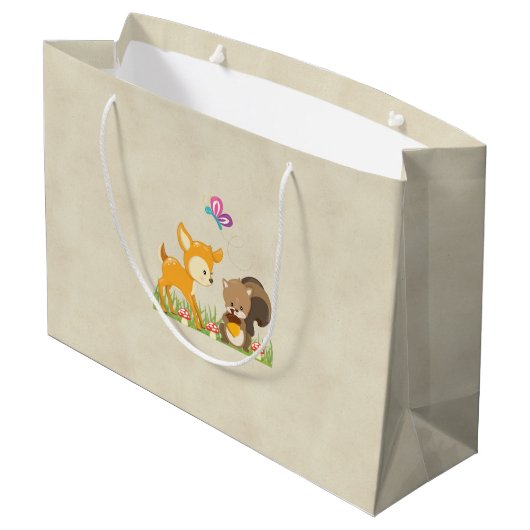 Cute Woodland Creatures Cartoon Birthday Groot Cadeauzakje (Achterkant Gekanteld)