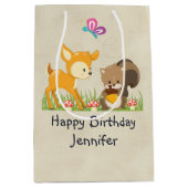 Cute Woodland Creatures Cartoon Birthday Medium Cadeauzakje (Voorkant)