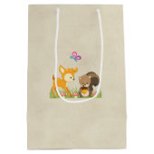Cute Woodland Creatures Cartoon Birthday Medium Cadeauzakje (Achterkant)