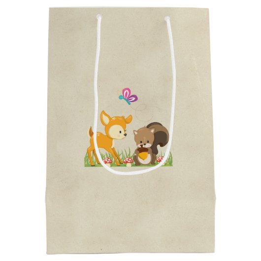Cute Woodland Creatures Cartoon Birthday Medium Cadeauzakje (Achterkant)