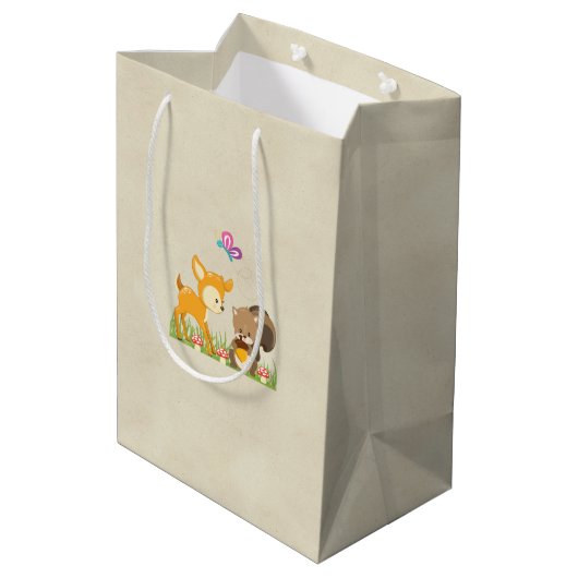 Cute Woodland Creatures Cartoon Birthday Medium Cadeauzakje (Achterkant Gekanteld)