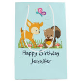 Cute Woodland Creatures Cartoon Birthday Medium Cadeauzakje (Voorkant)