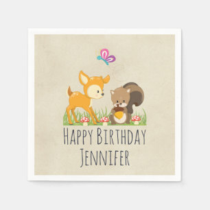 Cute Woodland Creatures Cartoon Birthday Servet
