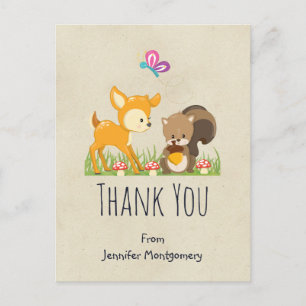 Cute Woodland Creatures Cartoon Hartelijk dank Briefkaart