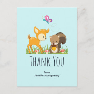 Cute Woodland Creatures Cartoon Hartelijk dank Briefkaart