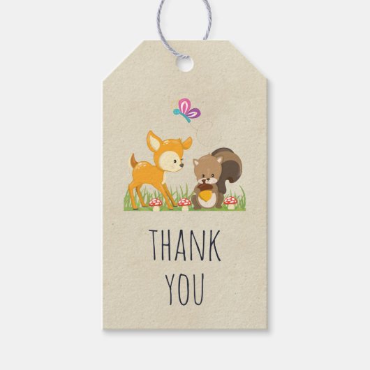 Cute Woodland Creatures Cartoon Hartelijk dank Cadeaulabel (Voorkant)