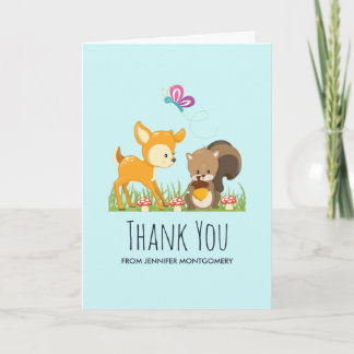Cute Woodland Creatures Cartoon Hartelijk dank Kaart