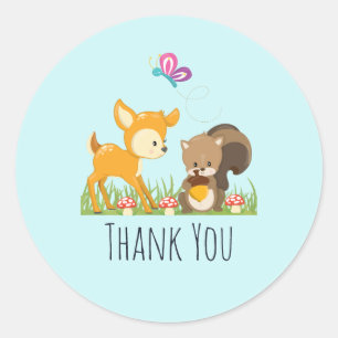Cute Woodland Creatures Cartoon Hartelijk dank Ronde Sticker