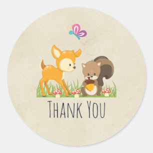 Cute Woodland Creatures Cartoon Hartelijk dank Ronde Sticker
