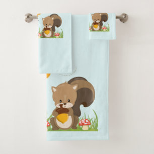 Cute Woodland Creatures Cartoon Illustration Bad Handdoek