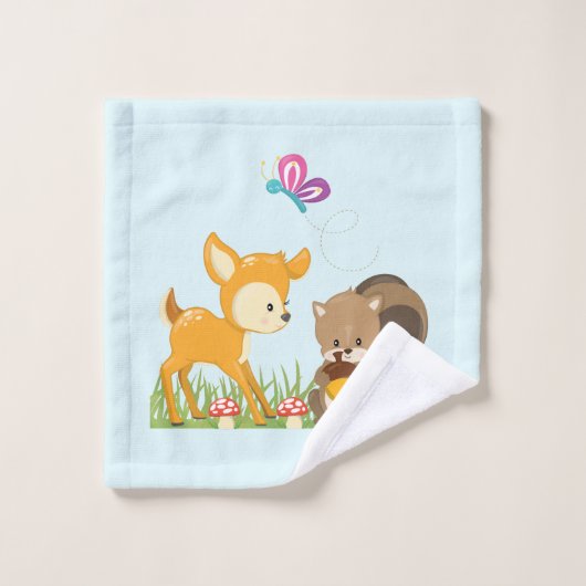 Cute Woodland Creatures Cartoon Illustration Bad Handdoek (Wasdoekje)