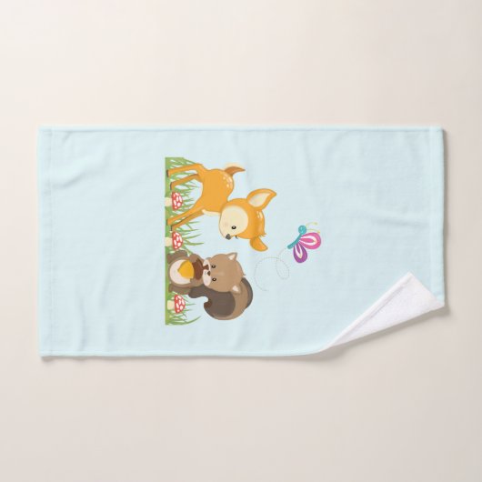 Cute Woodland Creatures Cartoon Illustration Bad Handdoek (Handdoek)