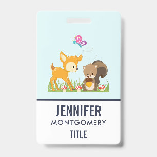 Cute Woodland Creatures Cartoon Illustration Badge